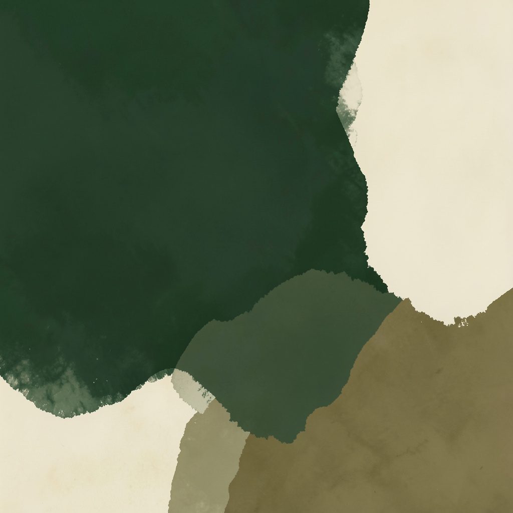 Warm earth-toned abstract background in deep forest green and soft cream, calm and welcoming mood